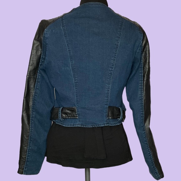 XXI Premium Denim Jacket with Black Faux Leather Sleeves/Details- Size L Juniors - Picture 3 of 8
